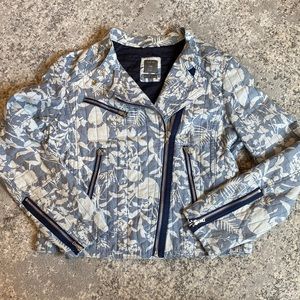Gap floral chambray quilted moto jacket